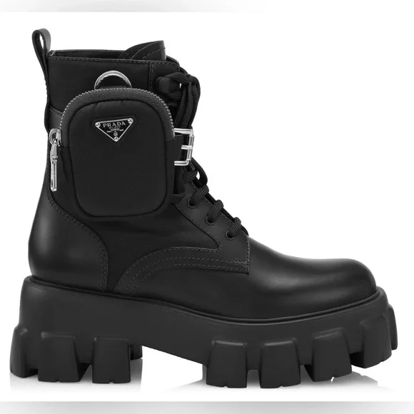 Prada | Shoes | Prada Monolith Leather Nylon Lugsole Combat  display picture 1